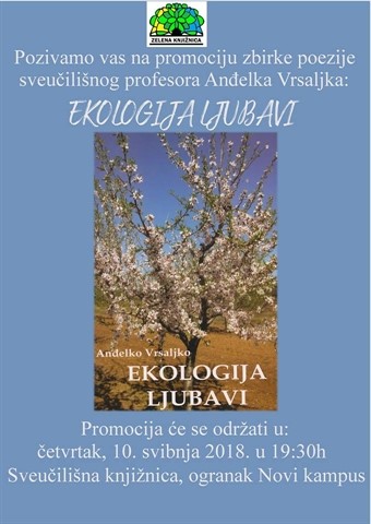 Poziv na promociju zbirke pjesama A. Vrsaljka "Ekologija ljubavi"